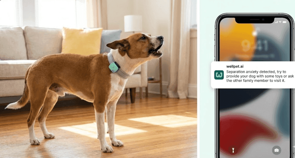Separation anxiety detection: dog barking at home with WellPet phone notifications